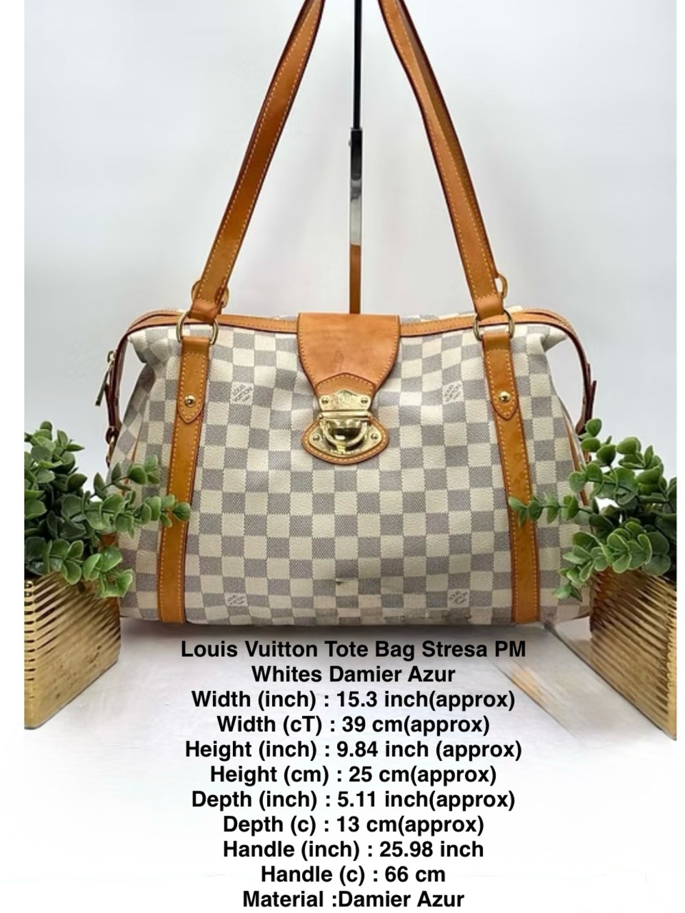 Louis Vuitton Damier Azur Stresa PM Tote in White and Tan Leather